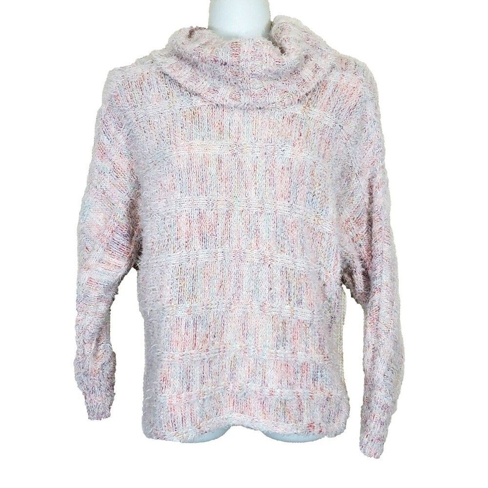 American Rag Cie Sweater Small Cream Pink Marled Fuzzy Turtleneck Eyelash Egret